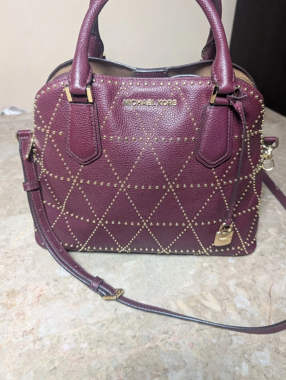 Michael Kors Adele Merlot Large Dome Leather Maroon Satchel (Rare) Handbag